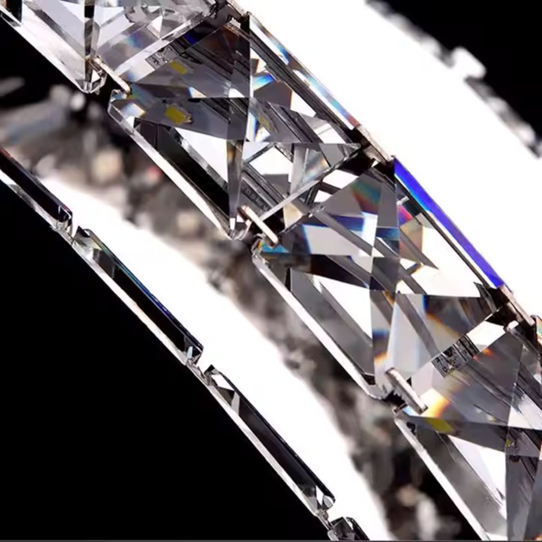 Lustra LED suspendata cu telecomanda si cristal PRISM ANTEA, 40W, 2 Cercuri, lumina Rece/Calda/Neutra, Dimabila, Argintiu, Inaltime Reglabila