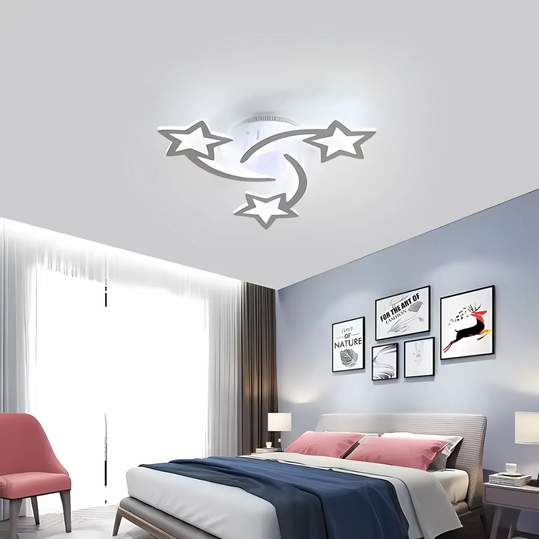 Lustra LED cu telecomanda IPOMOEA, 48W, 3 Stele, lumina Rece/Calda/Neutra, Dimabila, Alb