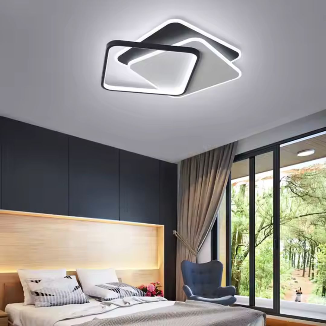 Lustra LED cu telecomanda Oblico, 120W, 3 Patrate, lumina Rece/Calda/Neutra, Dimabila, Negru