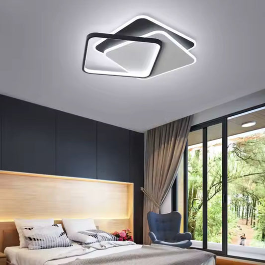 Lustra LED cu telecomanda Oblico, 120W, 3 Patrate, lumina Rece/Calda/Neutra, Dimabila, Negru