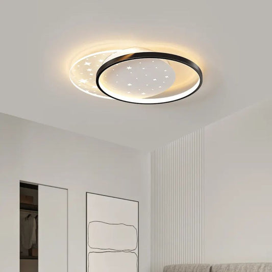 Lustra LED cu telecomanda LUNARO CONTORNA, 110W, 2 Cercuri, lumina Rece/Calda/Neutra, Dimabila, Negru