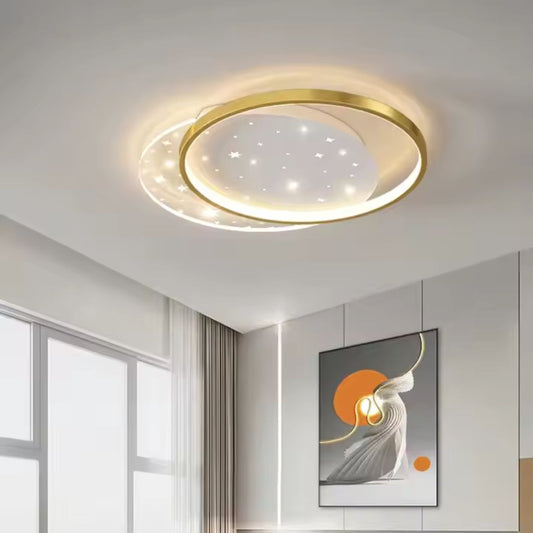 Lustra LED cu telecomanda LUNARO LUCENTA, 110W, 2 Cercuri, lumina Rece/Calda/Neutra, Dimabila, Auriu