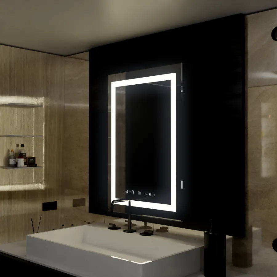 Oglinda LED Rectangulara, 60x80cm, Verite MotionGlow Marcello, Sistem Dezaburire, Ceas & Termometru, Dimabila