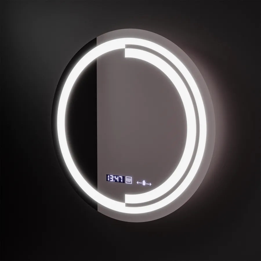 Oglinda LED Rotunda, 60cm, Senzor MotionGlow Consuel Marcello, Sistem Dezaburire, Ceas & Termometru, Dimabila