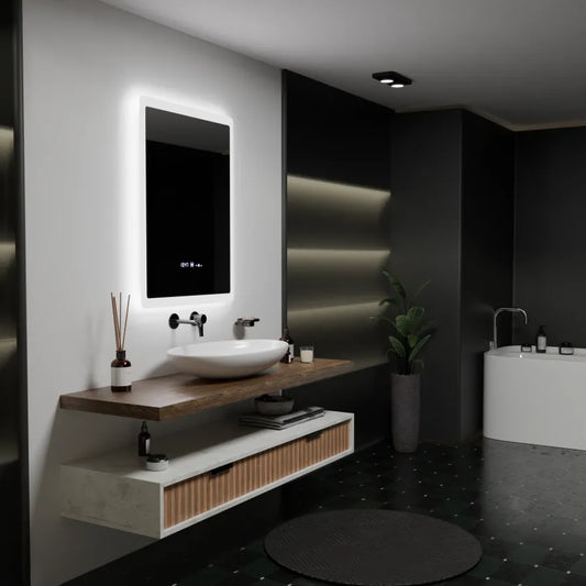 Oglinda LED Rectangulara, 60x80cm, Pugliesi Senzor MotionGlow Marcello, Sistem Dezaburire, Ceas & Termometru, Dimabila