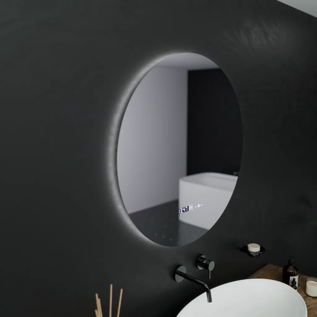 Oglinda LED Rotunda, 60cm, Serenite MotionGlow Marcello, Sistem Dezaburire, Ceas & Termometru, Dimabila