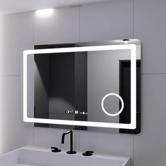 Oglinda LED Rectangulara, 90x60cm, Souverain MotionGlow Marcello, Sistem Dezaburire, Ceas & Termometru, Lupa Cosmetica, Dimabila