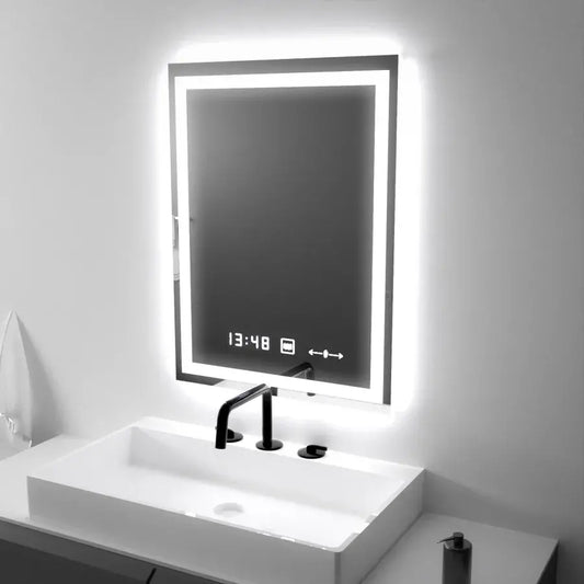 Oglinda LED Rectangulara, 45x60cm, Verite MotionGlow Marcello, Sistem Dezaburire, Ceas & Termometru, Dimabila