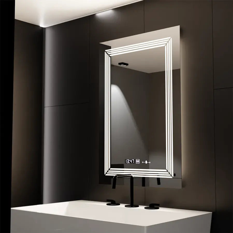 Oglinda LED Rectangulara, 60x80cm, Venezia Senzor MotionGlow Marcello, Sistem Dezaburire, Ceas & Termometru, Dimabila