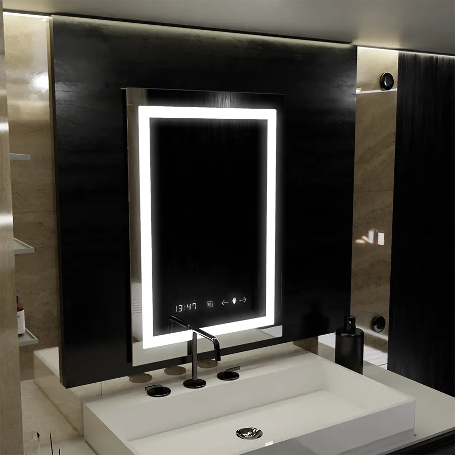 Oglinda LED Rectangulara, 60x80cm, Verite MotionGlow Marcello, Sistem Dezaburire, Ceas & Termometru, Dimabila