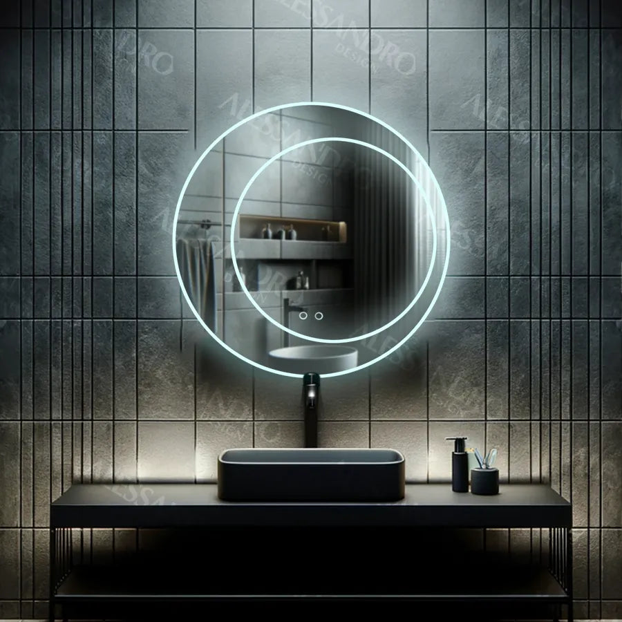 Oglinda LED Rotunda, 60cm, Feronia Touch, Sistem Dezaburire