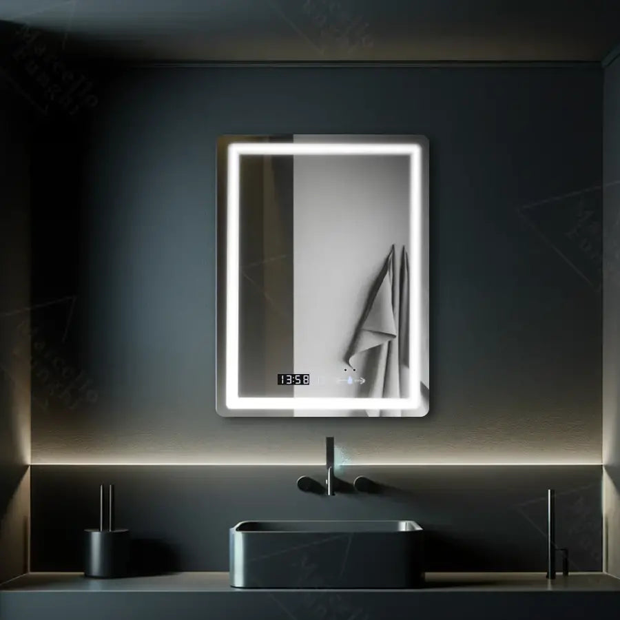 Oglinda LED Rectangulara, 60x80cm, Verite MotionGlow Marcello, Sistem Dezaburire, Ceas & Termometru, Dimabila