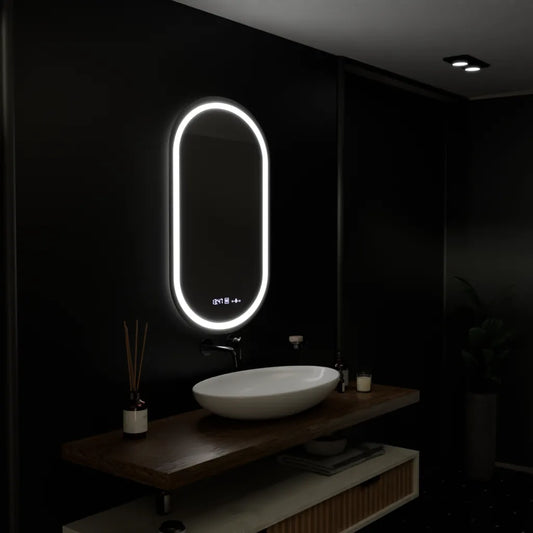 Oglinda LED Ovala, 50x80cm, Eminence MotionGlow Marcello, Sistem Dezaburire, Ceas & Termometru, Dimabila