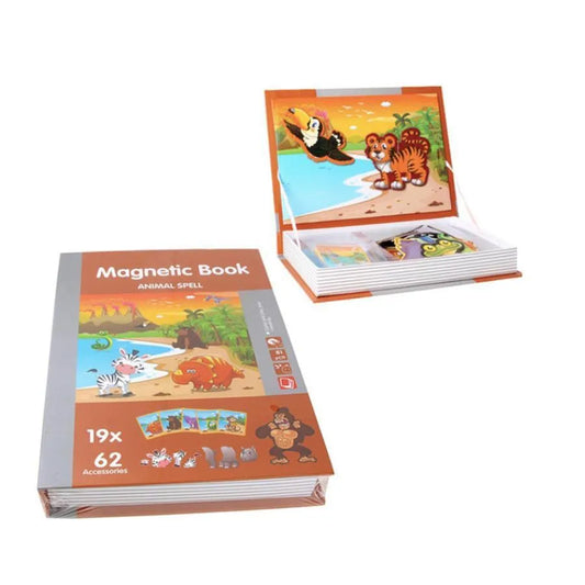 Puzzle tip Carte Magnetica Vraja Animalelor Salbatice, 62 Piese si 19 Carduri, Multicolor