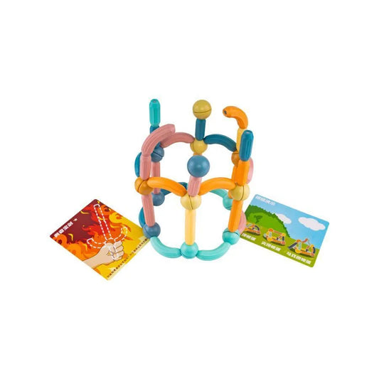 Set tip Puzzle cu Forme Geometrice cu Magneti, 68 Piese, Multicolor, Plastic si Magneti