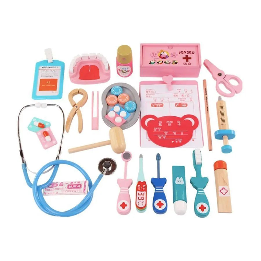 Set tip Ustensilele Micului Denstist, 20 Piese, Multicolor, Lemn si Plastic