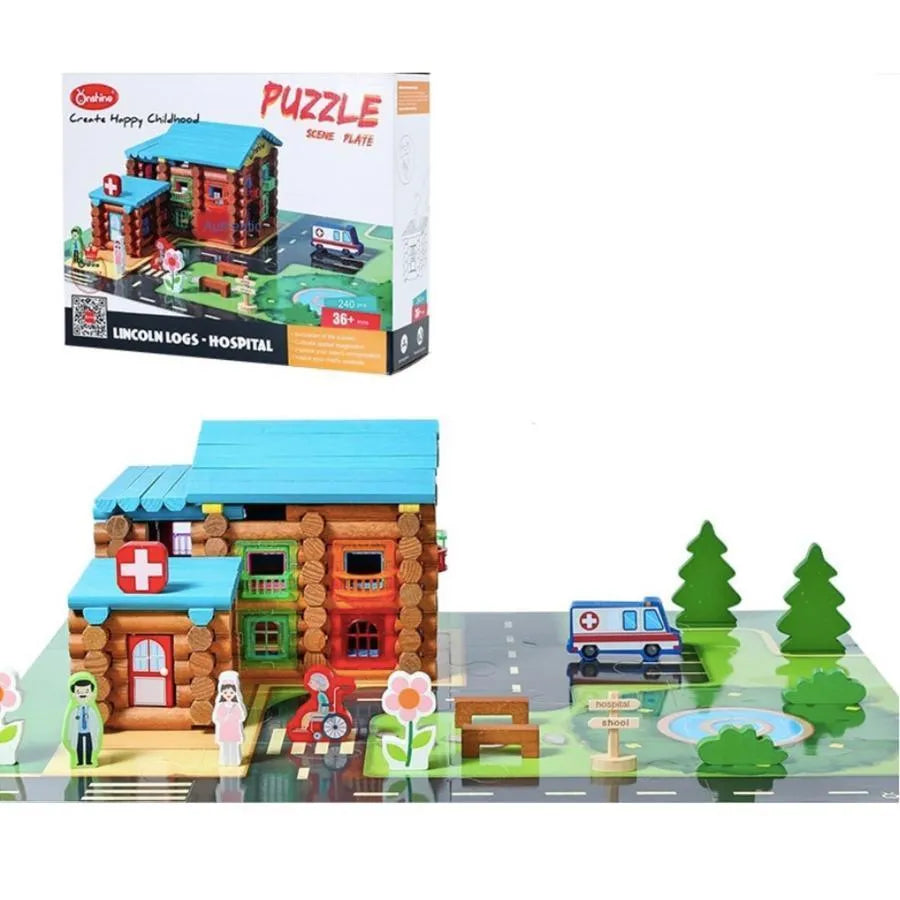 Spitalul din Munti tip Puzzle, 240 Piese, Multicolor, Lemn