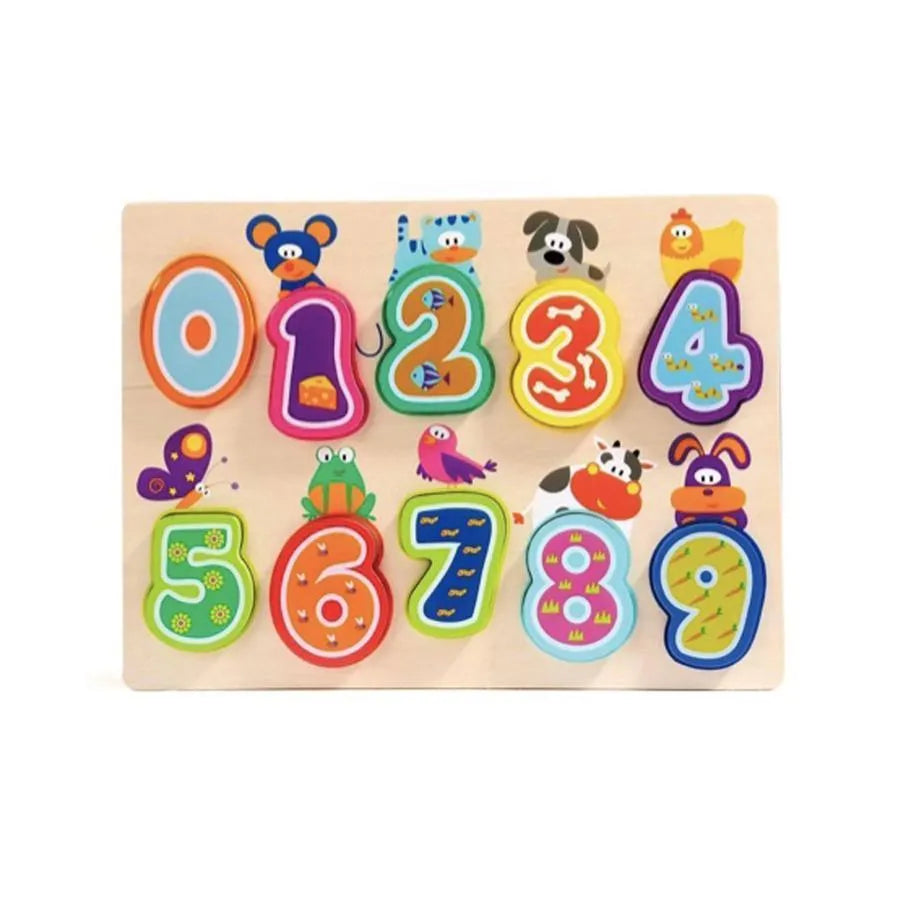 Tablita cu Animale si Numere Multicolore, 11 Piese, Lemn