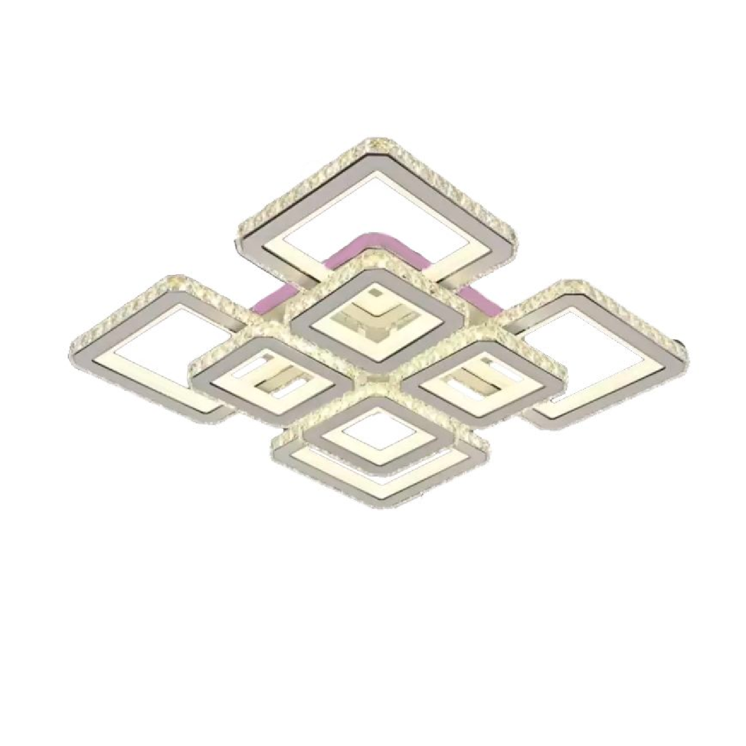 Lustra LED cu telecomanda si cristal LEICA, 237W, 8 Patrate, lumina Rece/Calda/Neutra, Dimabila, Alb