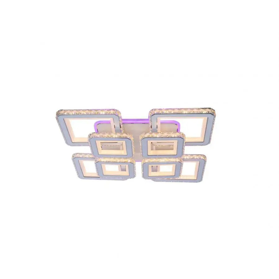 Lustra LED cu telecomanda si cristal LEICA, 237W, 8 Patrate, lumina Rece/Calda/Neutra, Dimabila, Alb