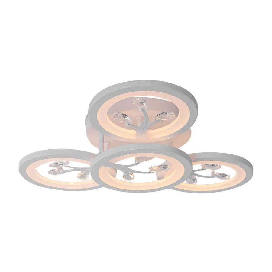 Lustra LED cu Telecomanda DAISY ,4 Elemente, 49W, Lumina Rece/Calda/Neutra, Dimabila, Alb cu Cristal