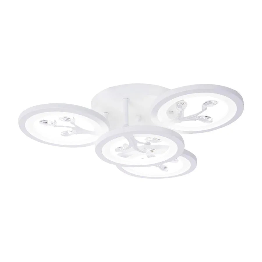 Lustra LED cu Telecomanda DAISY ,4 Elemente, 49W, Lumina Rece/Calda/Neutra, Dimabila, Alb cu Cristal