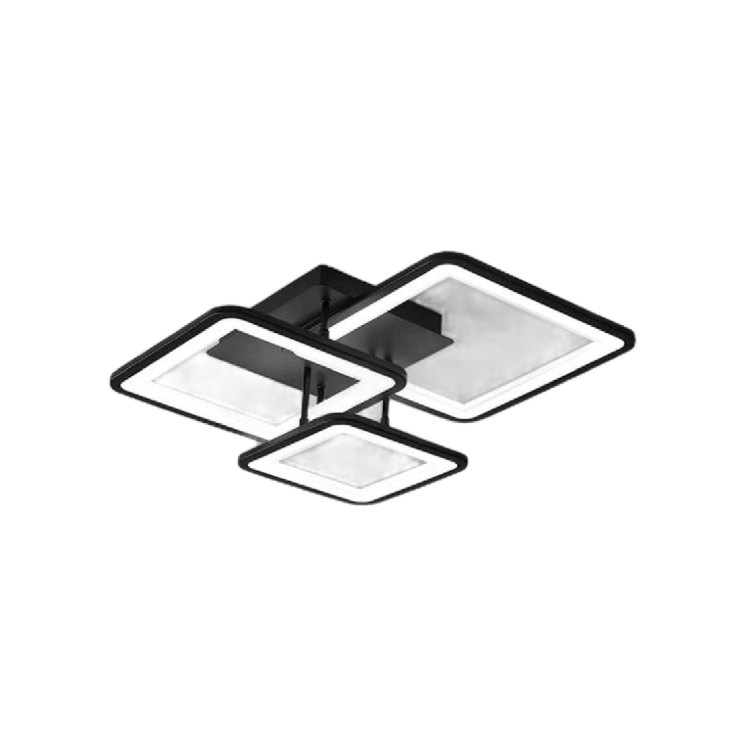 Lustra LED cu Telecomanda, ZOE, 3 Patrate, 64W, Lumina Rece/Calda/Neutra, Dimabila, Negru